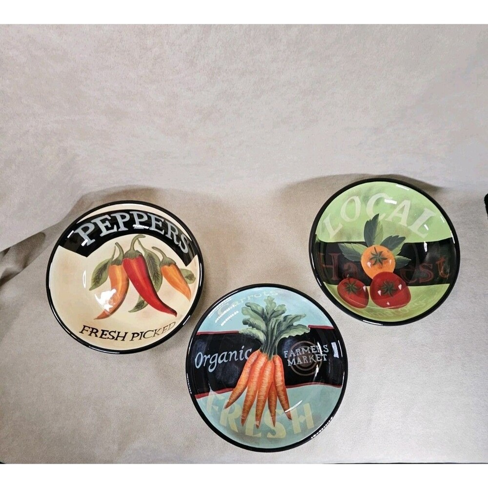 CERTIFIED INTL - Jennifer Brinley Veggies - SET OF 3 BOWLS